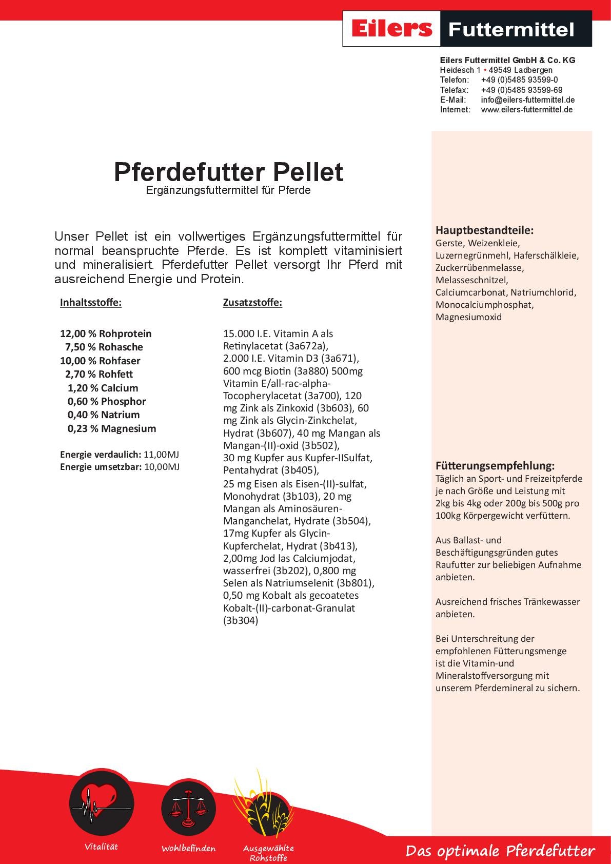 Pferdefutter Pellet Ergänzungsfuttermittel für Pferde