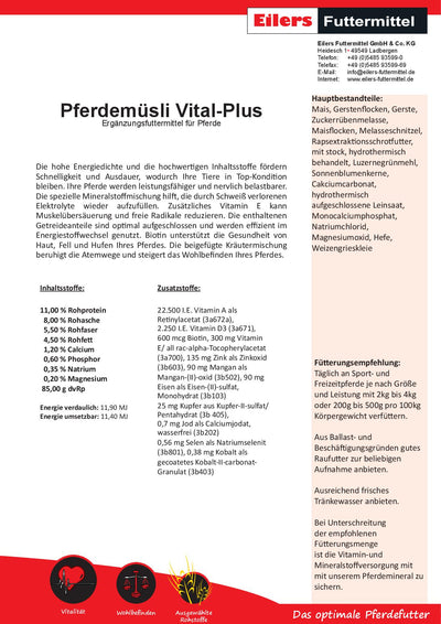 Müsli für Sportpferde - Pferdemüsli Vital-Plus gesackt 25 kg